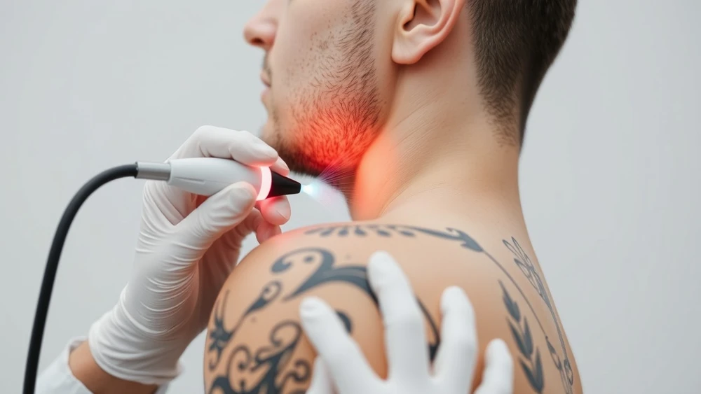 Un dermatologo quitandole un tatuaje a un hombre joven con laser