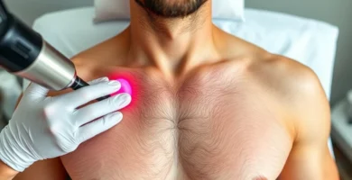 Un hombre haciendose la depilación laser en el pecho