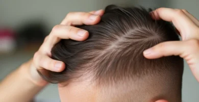 Un hombre observando su pelo con alopecia