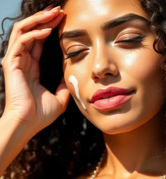 Una mujer poniendose crema protectora solar