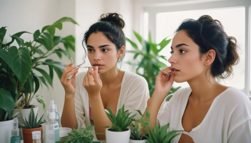 Una mujer aplicandose un serum en su cara